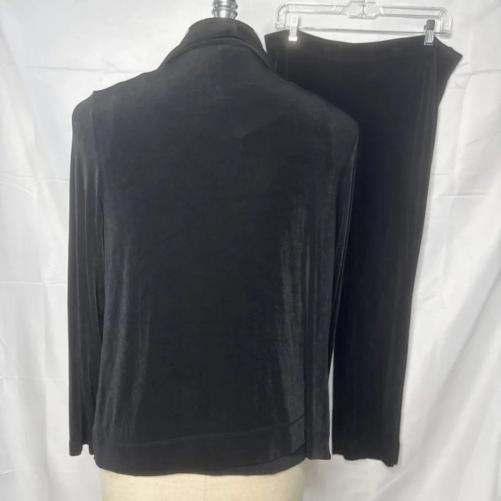 Chicos Travelers Womens 2 Black 3Pc Set Knit Tank Top Cardigan Pull On Pants L